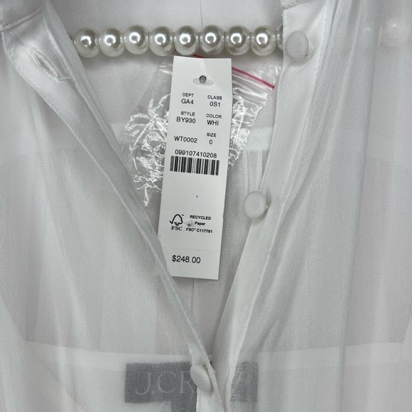 J. Crew Elena Shirtdress Chiffon White Midi A Line Minimalist Sheer US 0 NWT - Picture 7 of 9